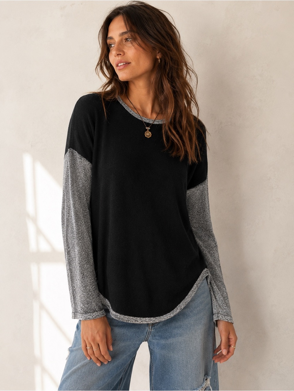 NWT Smartwool Merino Wool Colorblock Knit Sweater Black Gray Size Small